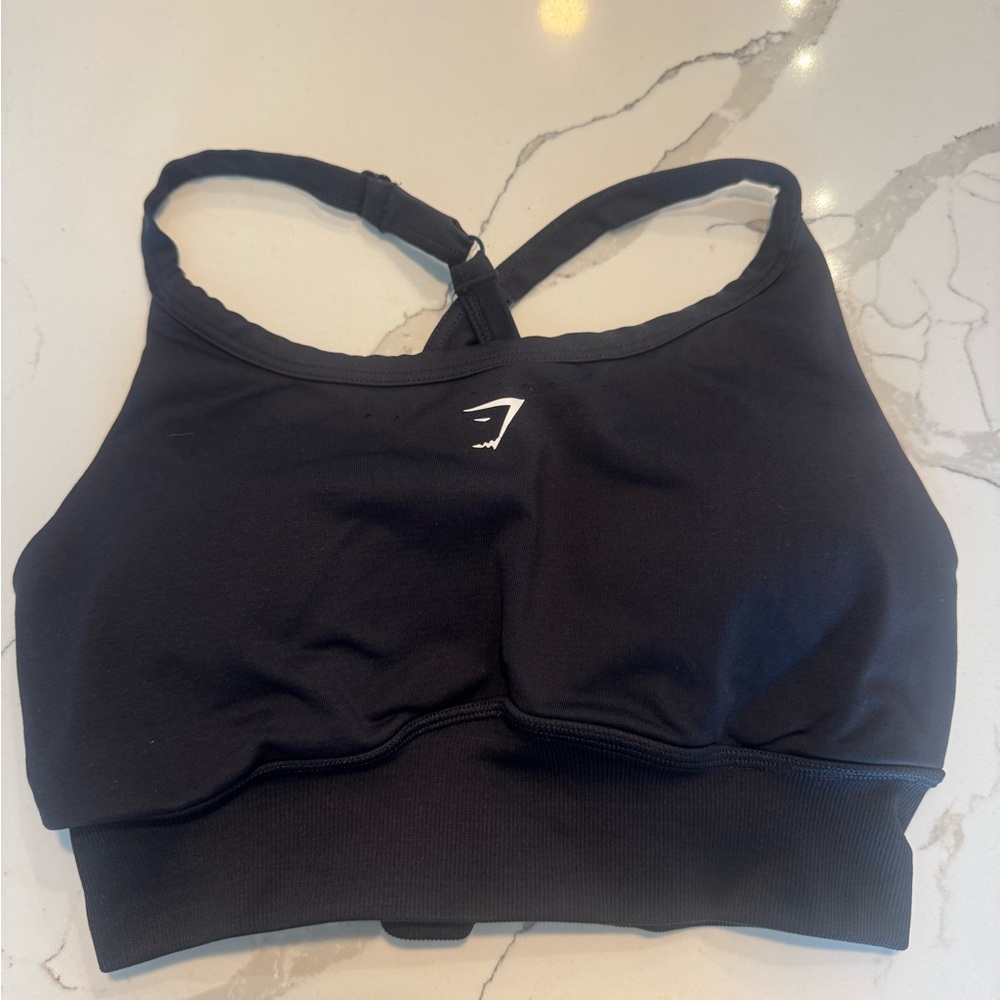 Gymshark Black Sports Bra with White Logo